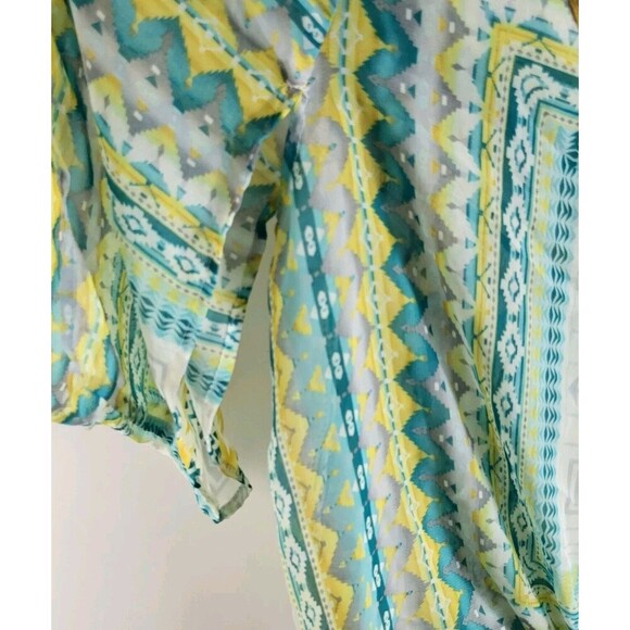 One World Womens S Sheer Cropped Top Green- Short Kimono Sleeve- Tie Front Boho - Picture 7 of 9